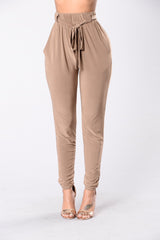 Tie Waist Harem Pants in Taupe