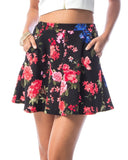 Floral Print Skater Skirt in Black and Pink
