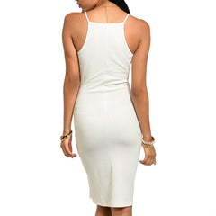 Key Hole Side Slit Glitter Midi Dress in Ivory