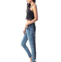 Hi Low Hem Lace Overlay Top in Black