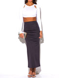 High Waist Maxi Pencil Skirt with Back Slit in Charcoal PETITE