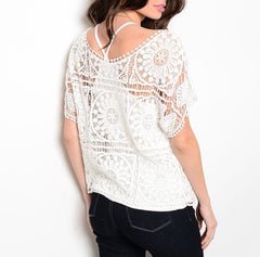 Crochet Overlay Blouse in White