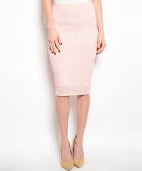 Glitter Midi Pencil Skirt in Pink