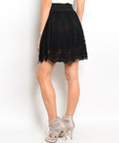 Scalloped Lace Hem High Waist Flared Skirt in Black