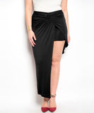 Plus Size Asymmetric Hem Wrap Skirt in Black