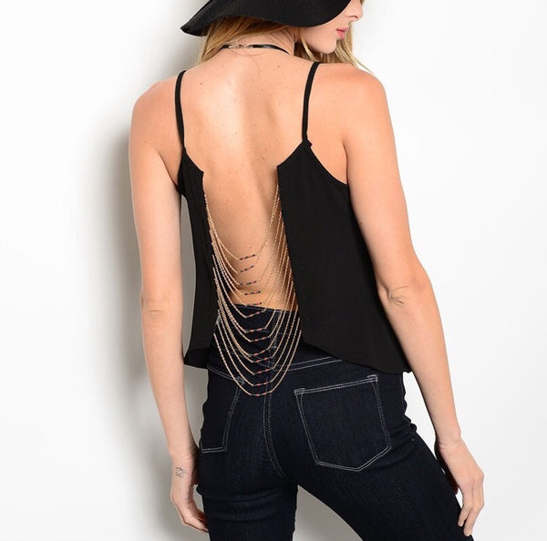 Open Chain Back Top in Black