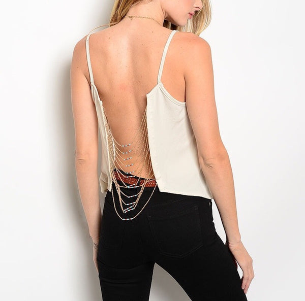 Open Chain Back Top in Cream