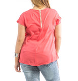 Plus Size Lace Short Sleeve Top in Coral