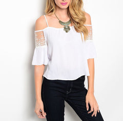 Bohemian Laced & Exposed Shoulder Light Top in White