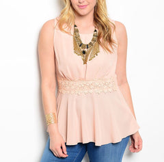 Plus Size Cinched Waist Light Chiffon Top in Pink