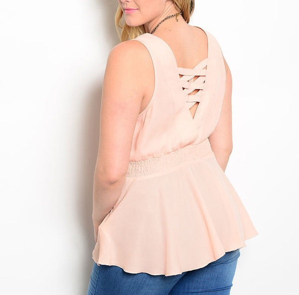 Plus Size Cinched Waist Light Chiffon Top in Pink