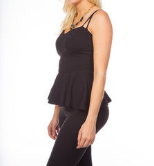 Double Strap Padded Bus Peplum Top in Black