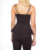 Double Strap Padded Bus Peplum Top in Black