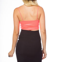 V-Neck Spaghetti Strap Crop Top in Neon Pink