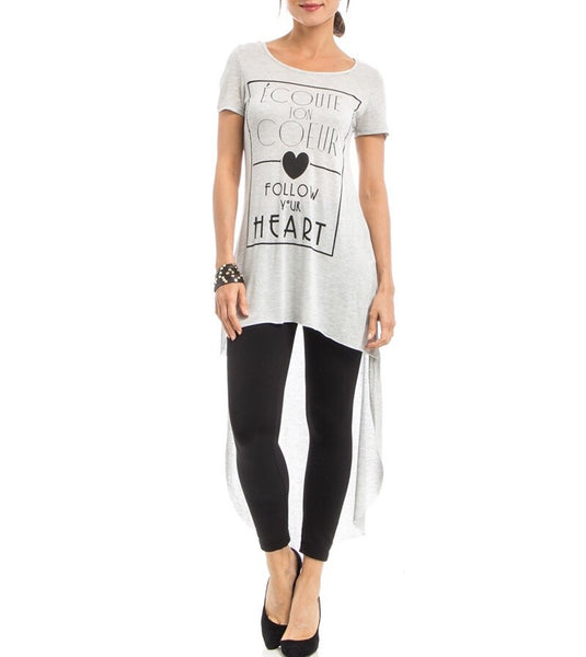 Follow Your Heart Graphic Hi Low Tee in Gray