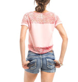 Curved Hem Laced Tee in Pink