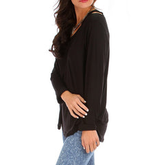 Open Shoulder Long Sleeve Light Tunic Top in Black