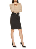 High Waist Belted Paperbag Midi Skirt in Black