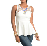 Lace Peplum Sheer Top in Off White