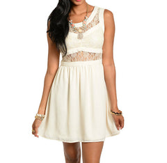 Sleeveless Lace Flare Dress in Cream