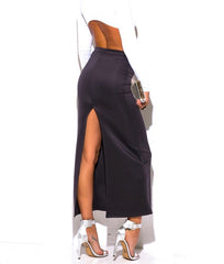 High Waist Maxi Pencil Skirt with Back Slit in Charcoal PETITE