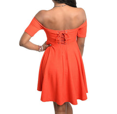 Off Shoulder Skater Dress in Red