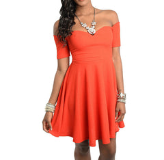 Off Shoulder Skater Dress in Red