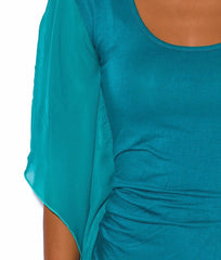 Side Draped Sleeveless Bodycon Dress in Teal