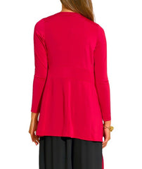 Tie Waist Long Sleeve Slim Fit Cardigan Top in Red