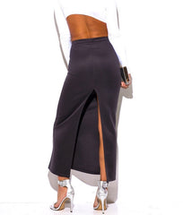 High Waist Maxi Pencil Skirt with Back Slit in Charcoal PETITE