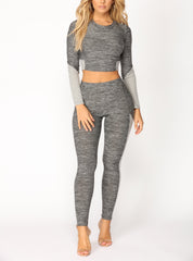 Long Sleeve Crop Top and Leggings Set in Gray