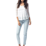 Empire Waist Lace Overlay Top in White