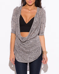 Cowl Neck Knit Tunic Top in Gray