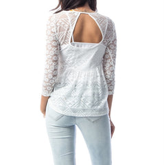 Empire Waist Lace Overlay Top in White