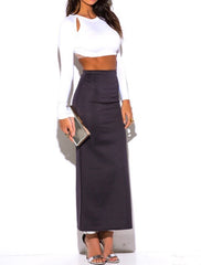 High Waist Maxi Pencil Skirt with Back Slit in Charcoal PETITE
