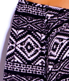 Tribal Print Off Shoulder Long Sleeve Loose Tunic Top in Black & Beige