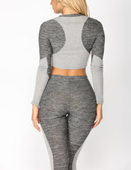 Long Sleeve Crop Top and Leggings Set in Gray