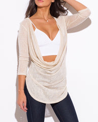 Cowl Neck Knit Tunic Top in Cream