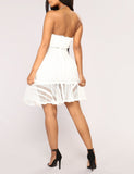 Strapless Crochet Ruffle Hem Fit and Flare Dress in White