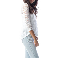 Empire Waist Lace Overlay Top in White