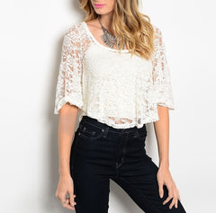 Flutter Sleeve Sheer Lace Top in Ivory