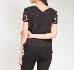 Crochet Lace Overlay Top in Black
