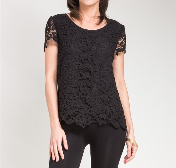 Crochet Lace Overlay Top in Black